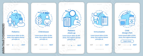 Pediatrics onboarding mobile app page screen with linear concepts
