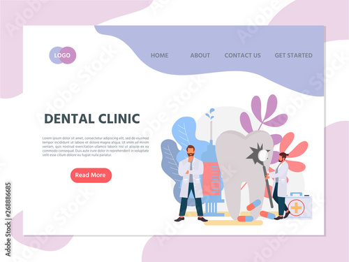 Web page template of online dental clinic. Modern flat design concept of web page design for website.  Oral hygiene stomatology medicine. Vector illustration