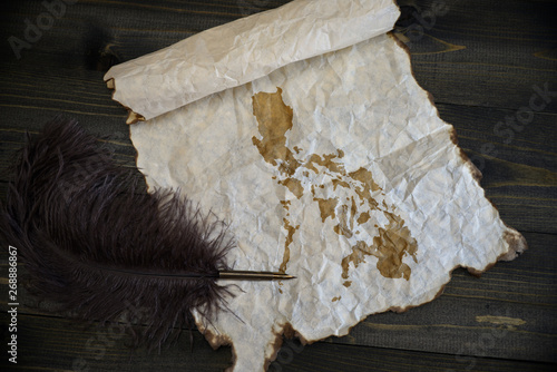 map of philippines on vintage paper with old pen on the wooden texture desk photo