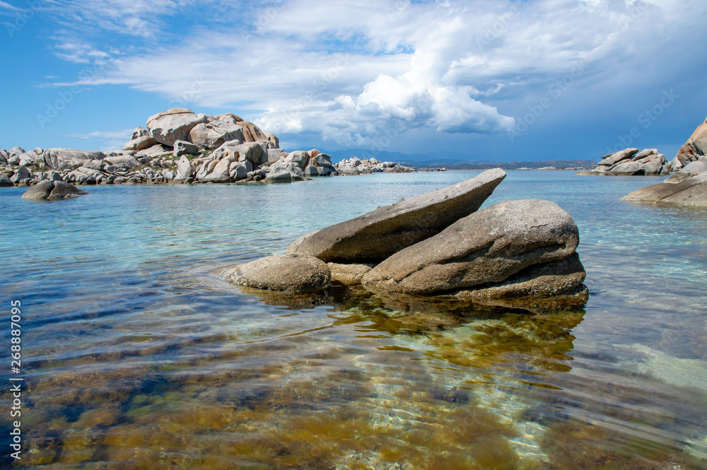 Lavezzis islands rocky and sunny landscape in Corsica, France