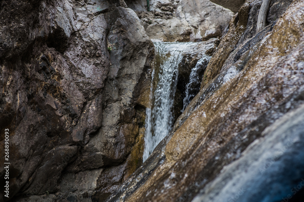 flow of water between the rocks of a mountain stream