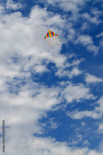 Freedom colored kite in the blue sky