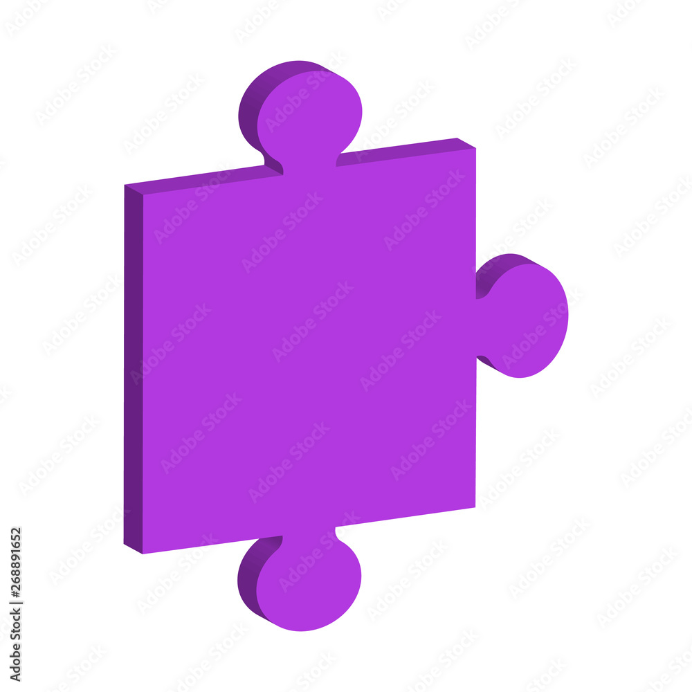 Three dimensional puzzle piece colored purple for connection concepts. Vector Illustration