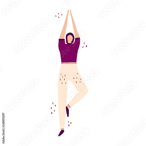 Yoga pose tree or vrksasana vector illustration. Flat modern vector illustration of yoga pose. Hand drawn illustration.