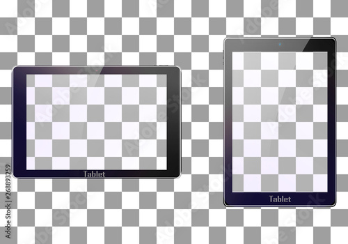 Realistic black tablet with flare and camera, and an empty space on the screen isolated background
