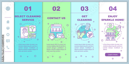 Cleaning service booking onboarding mobile web pages vector template