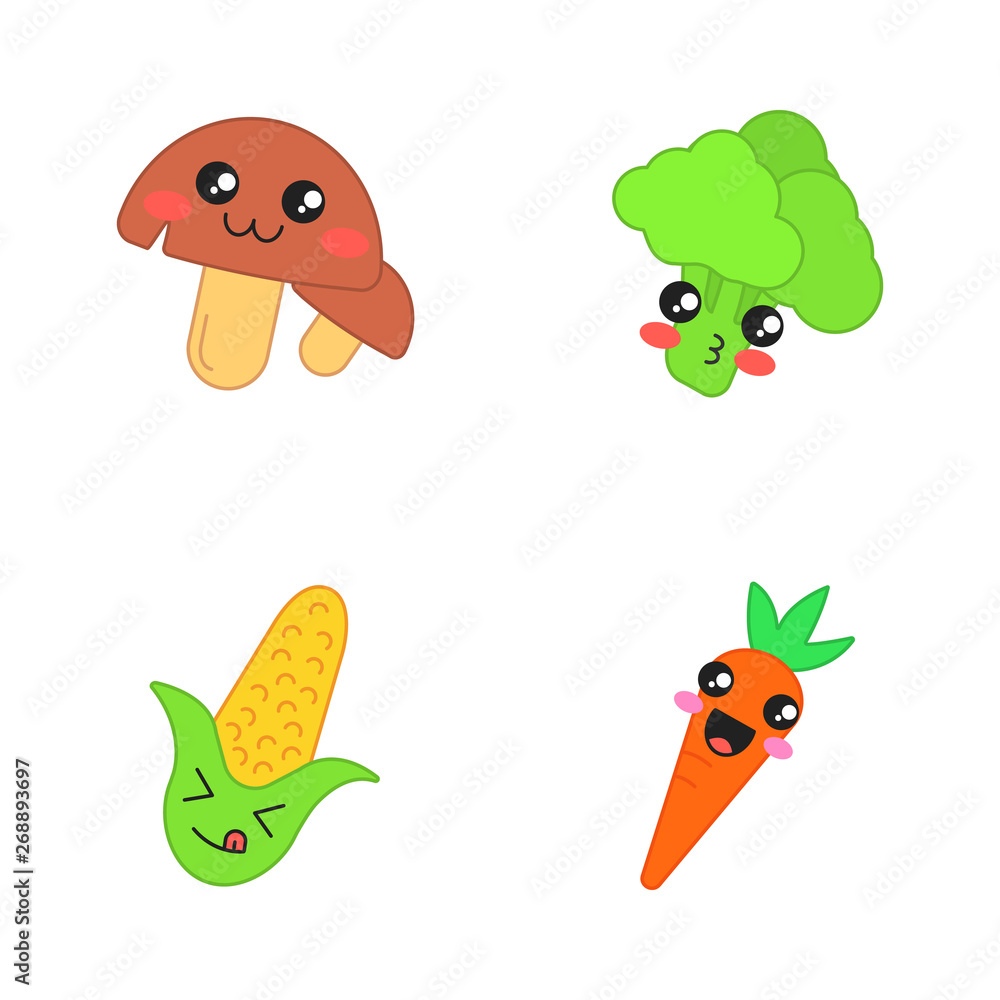 Vegetables cute kawaii vector characters Vegetables cute kawaii vector characters