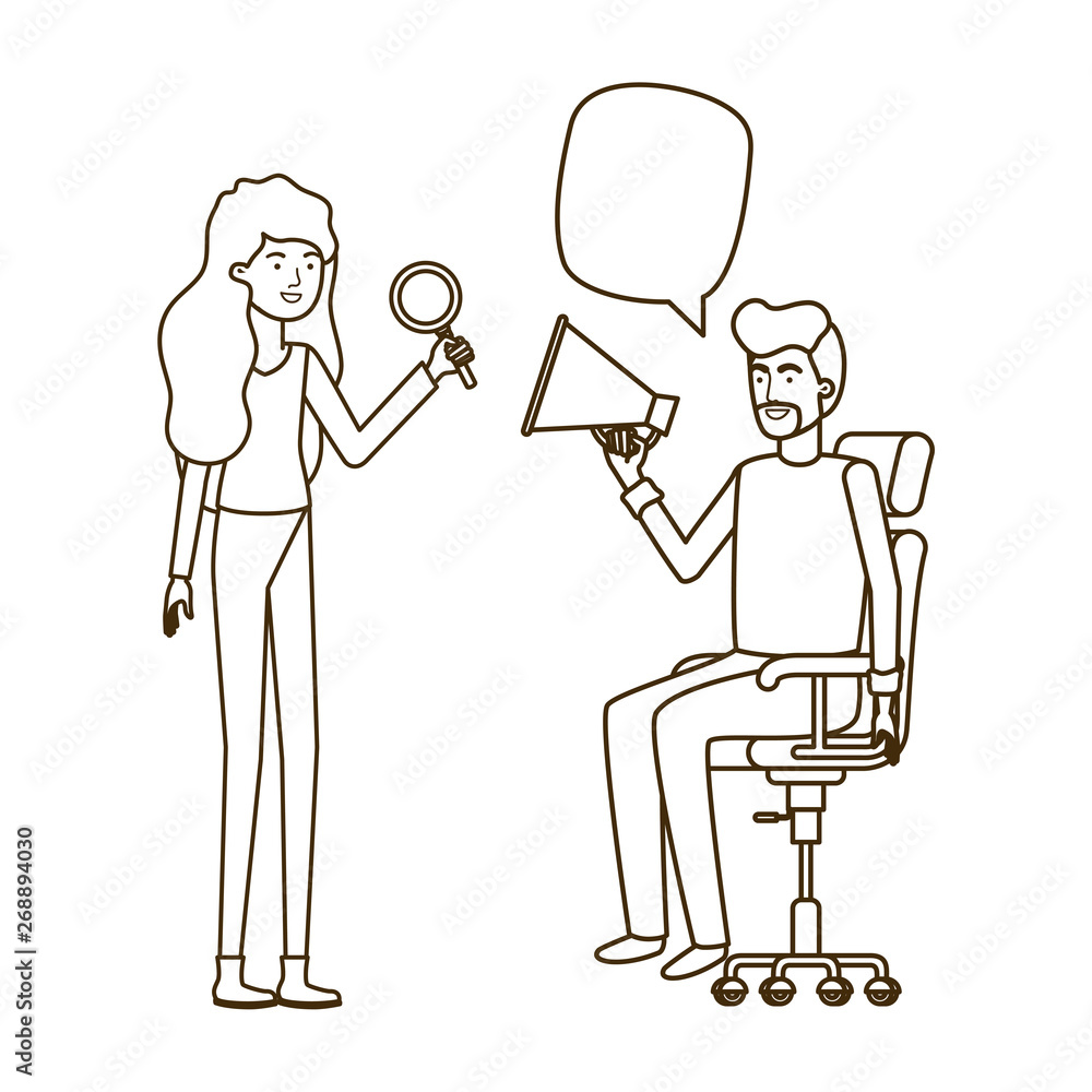 couple with sitting in office chair avatar character