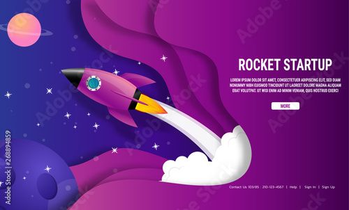 Startup business idea concept. Rocket ship in a flat vector
