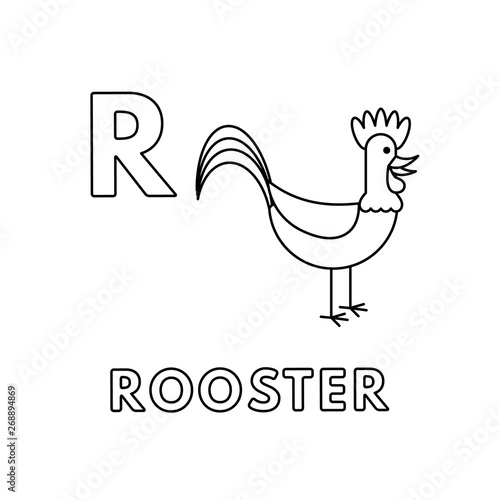 Vector Cute Cartoon Animals Alphabet. Rooster Coloring Pages