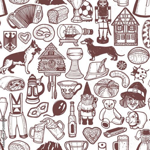German Symbols Pattern in Hand Drawn Style