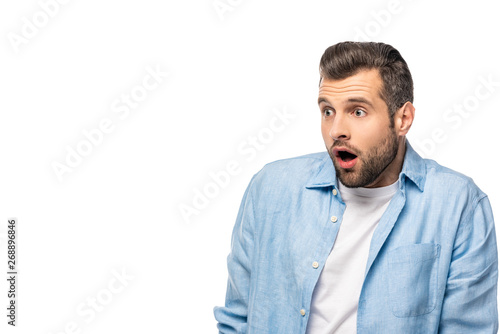 surprised man looking away Isolated On White with copy space