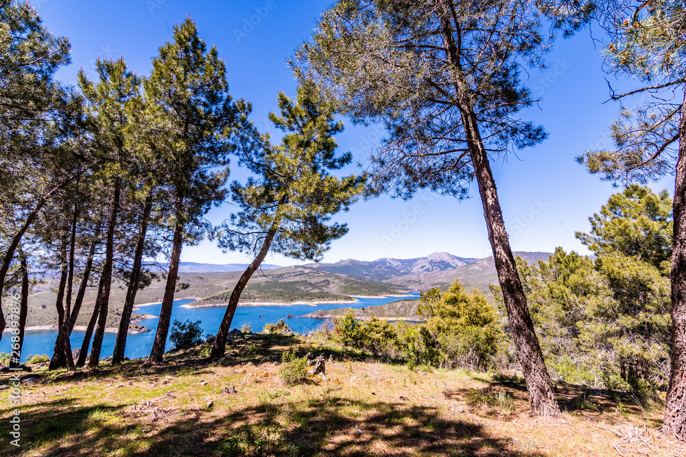 View from the top of a mountain of the lake of the Atazar. madrid Spain