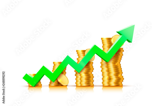 Finance growth chart arrow with gold coins