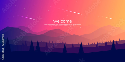 Vector minimalistic landscape. Mountains and woods. Polygon concept. flat style Abstract background. Panoramic wallpapers