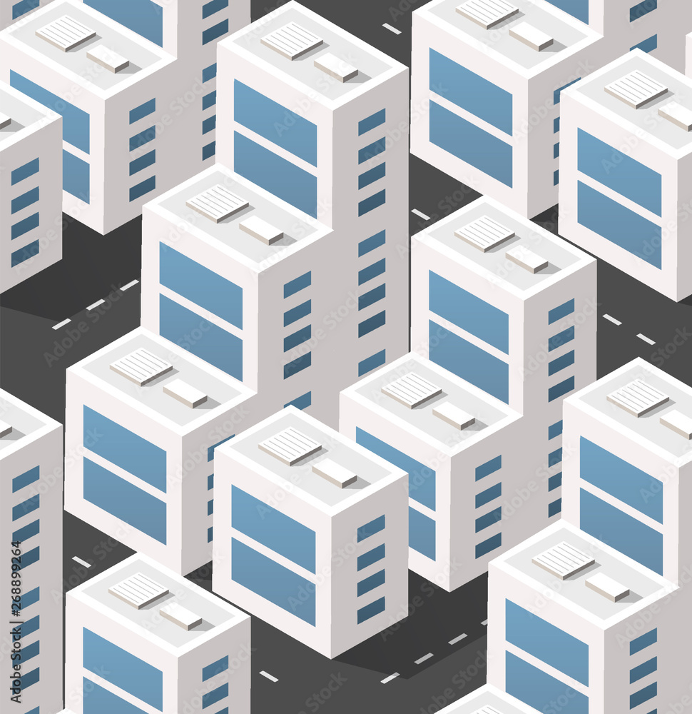 Urban isometric area with building cars and streets. Seamless urban repeating pattern for design and creativity concept. Urban isometric area with building cars and streets. Seamless urban repeating pattern for design and creativity concept.