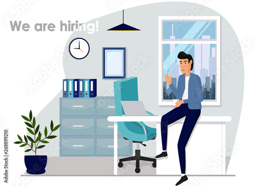 Search for candidates vector icon. Search for a job concept illustration. Man at the office hiring realistic style design, designed for web and app. Eps 10.