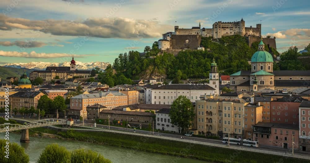 View to Salzburg city from Kapuzinerberg Monastery time lapse 30 fps View to Salzburg city from Kapuzinerberg Monastery time lapse 30 fps