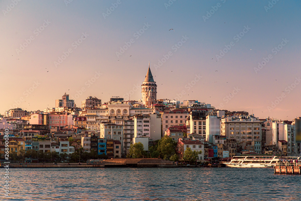 Galata Tower view during sunset and beautiful colors