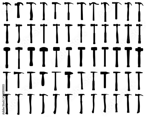 Black silhouettes of different hammer  on a white background photo