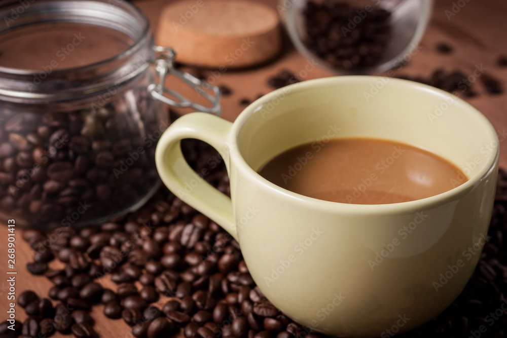 image of coffee cup on wood image of coffee cup on wood