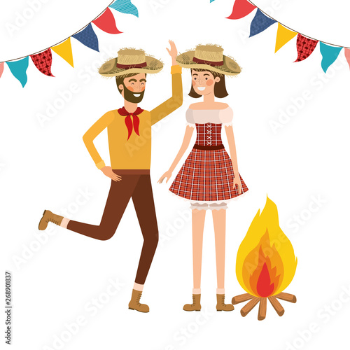 farmers couple dancing with straw hat