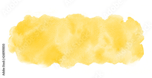Chrome, amber yellow watercolor rectangle background, frame. Long, elongated watercolour shape with stains. Painted template for banners. Hand drawn abstract aquarelle fill, texture. Rounded edge. © Elena Panevkina