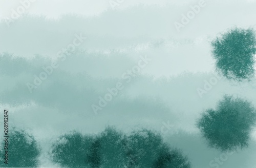 Abstract background inspired by nature. Foggy forest.