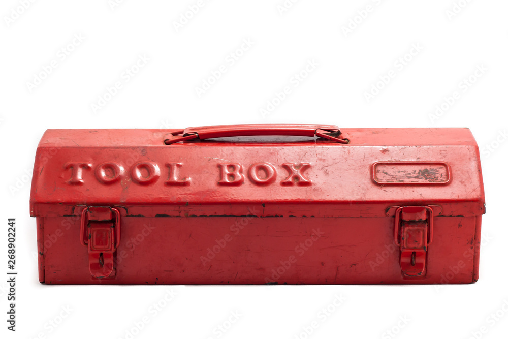Red tool box on white background - obrazy, fototapety, plakaty 
