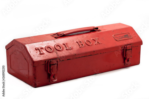 red tool box on white backgrond