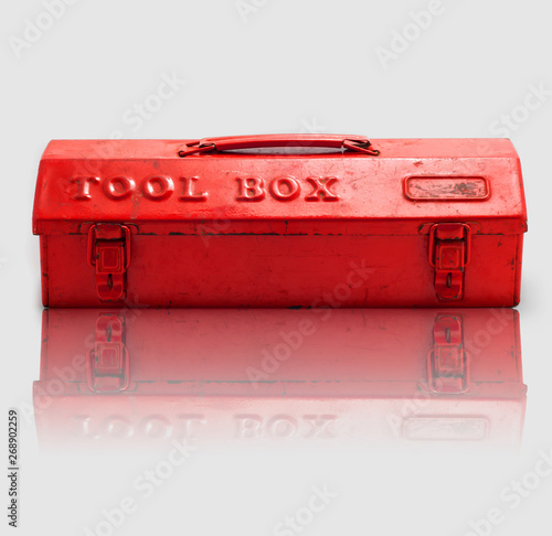 Red tool box on white background