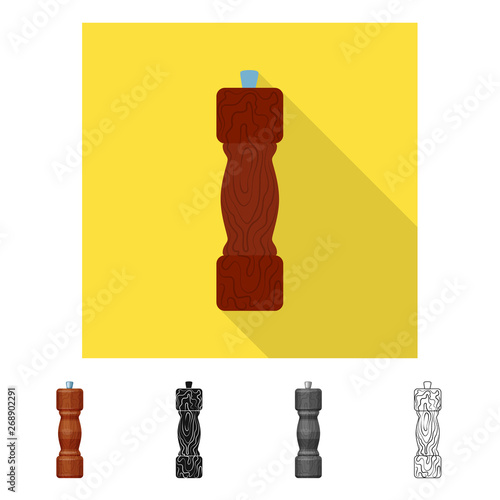Vector design of saltcellar  and seasoning sign. Set of saltcellar  and wooden  stock symbol for web.
