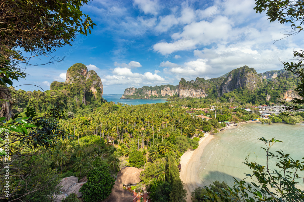 Scenic Landscape view from the height on peninsula Railay in Krabi province in Thailand