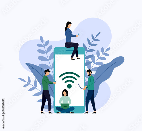 Public free wifi hotspot zone wireless connection, business concept vector illustration