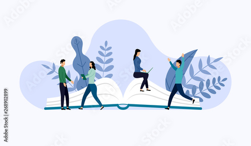 Book library or book festival poster concept banner, education vector illustration