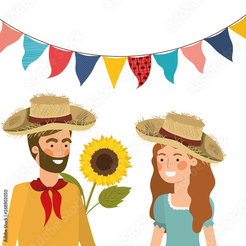 farmers couple talking with straw hat
