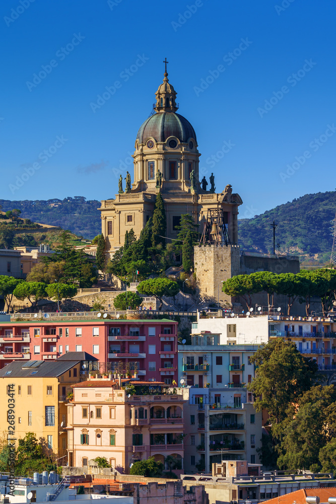 MESSINA, ITALY - NOVEMBER 06, 2018 - Panoramic view of the city and the Temple Christ the King in Sicily