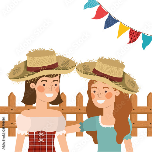 farmers women talking with straw hat