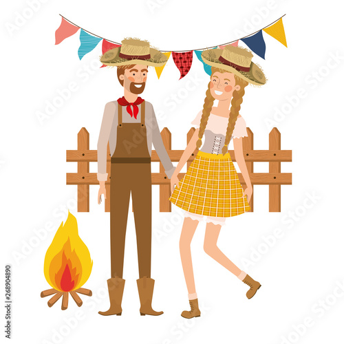 farmers couple dancing with straw hat