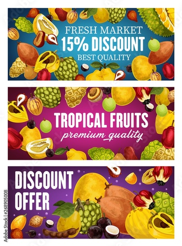 Exotic fruits, tropical farm market promo offer photo