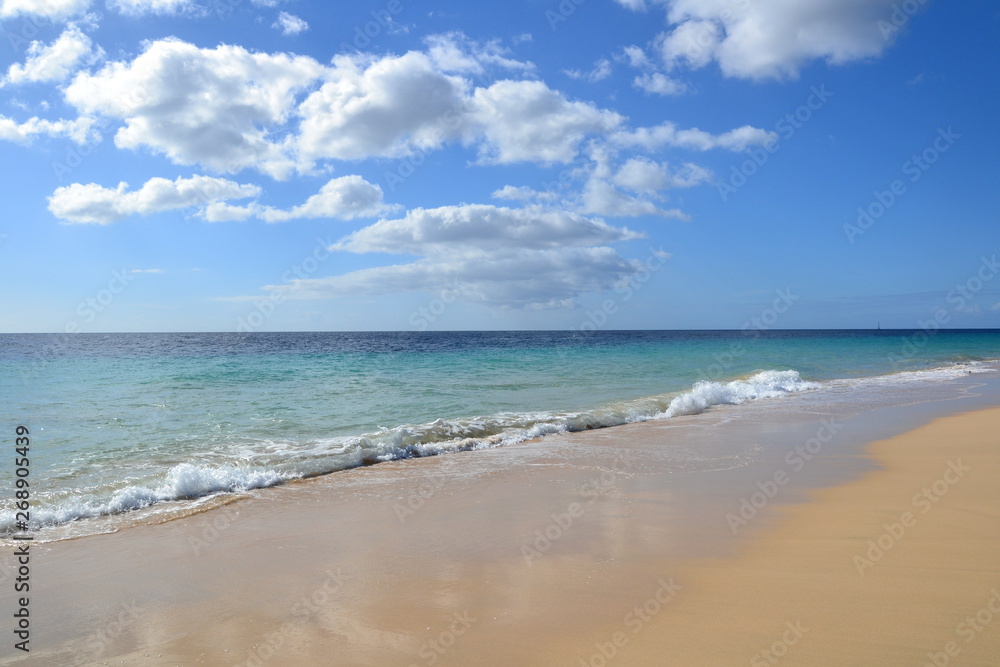 Fuerteventura beach. Morro Jable, Jandia beach (Jandia Palya). Beautiful sunny day, Canary Islands. Spain