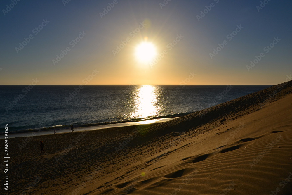 Sunset over the ocean. Morro Jable, Fuerteventura, Canary Islands, Spain