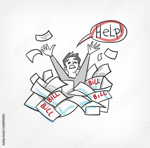 problem with bills concept vector illustration yelling for help man