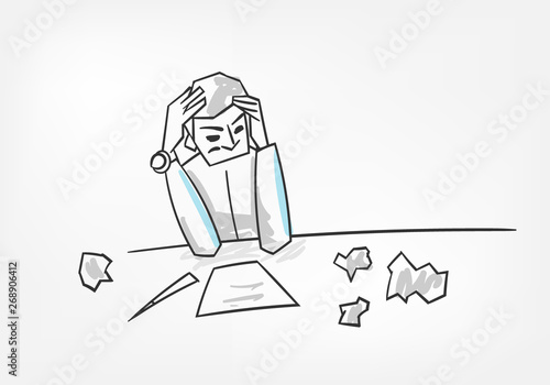 man thinking process writing letter concept vector illustration