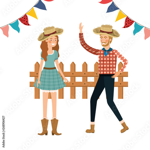 farmers couple dancing with straw hat