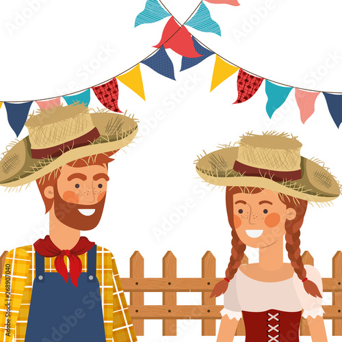 farmers couple talking with straw hat