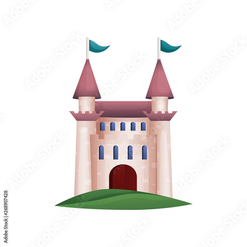 Medieval knight tower castle with big wood door