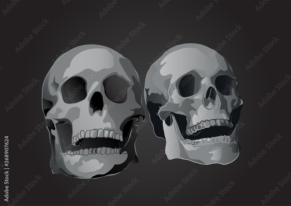 vector pair of sculls isolated 3d illustration gradient