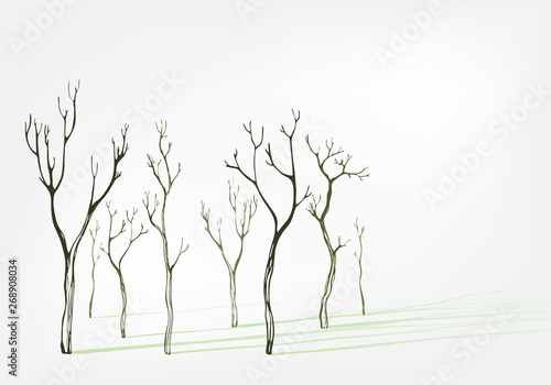 bare trees stylish vector background set shadow