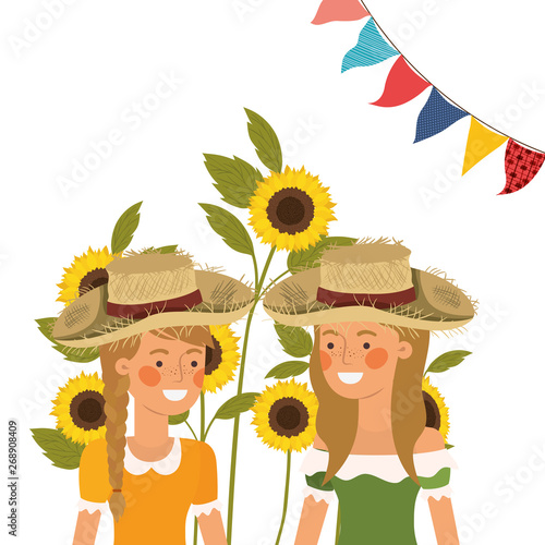 farmers women talking with straw hat